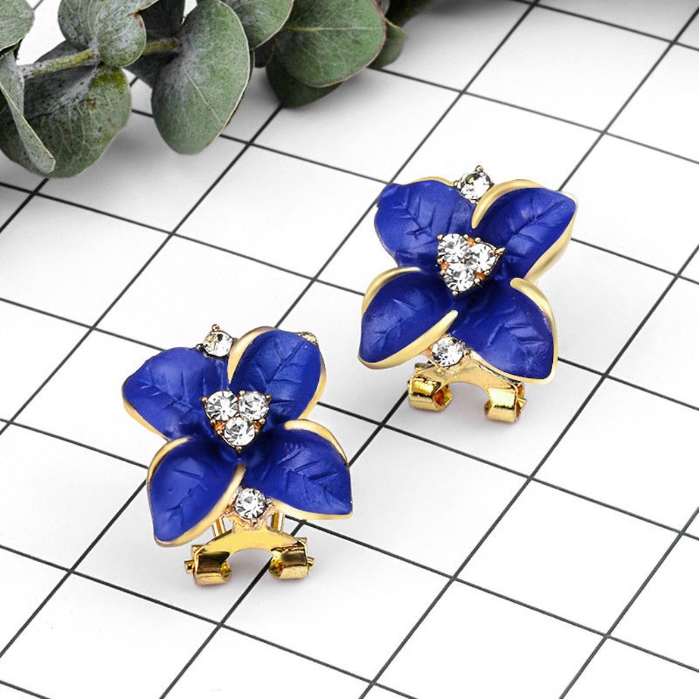 Blue enamel & rhinestone earrings omega clip back